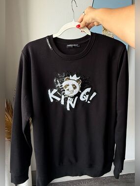 DOLCE & GABANA Men’s Crewneck Sequins Panda Cotton Sweatshirt